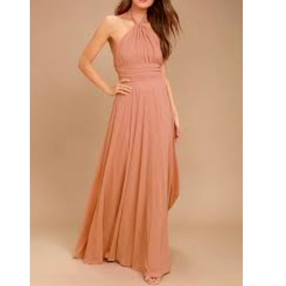 LULUS Dance the Night Away Backless Gown/Maxi Dress Size XS - Rusty Rose NWT